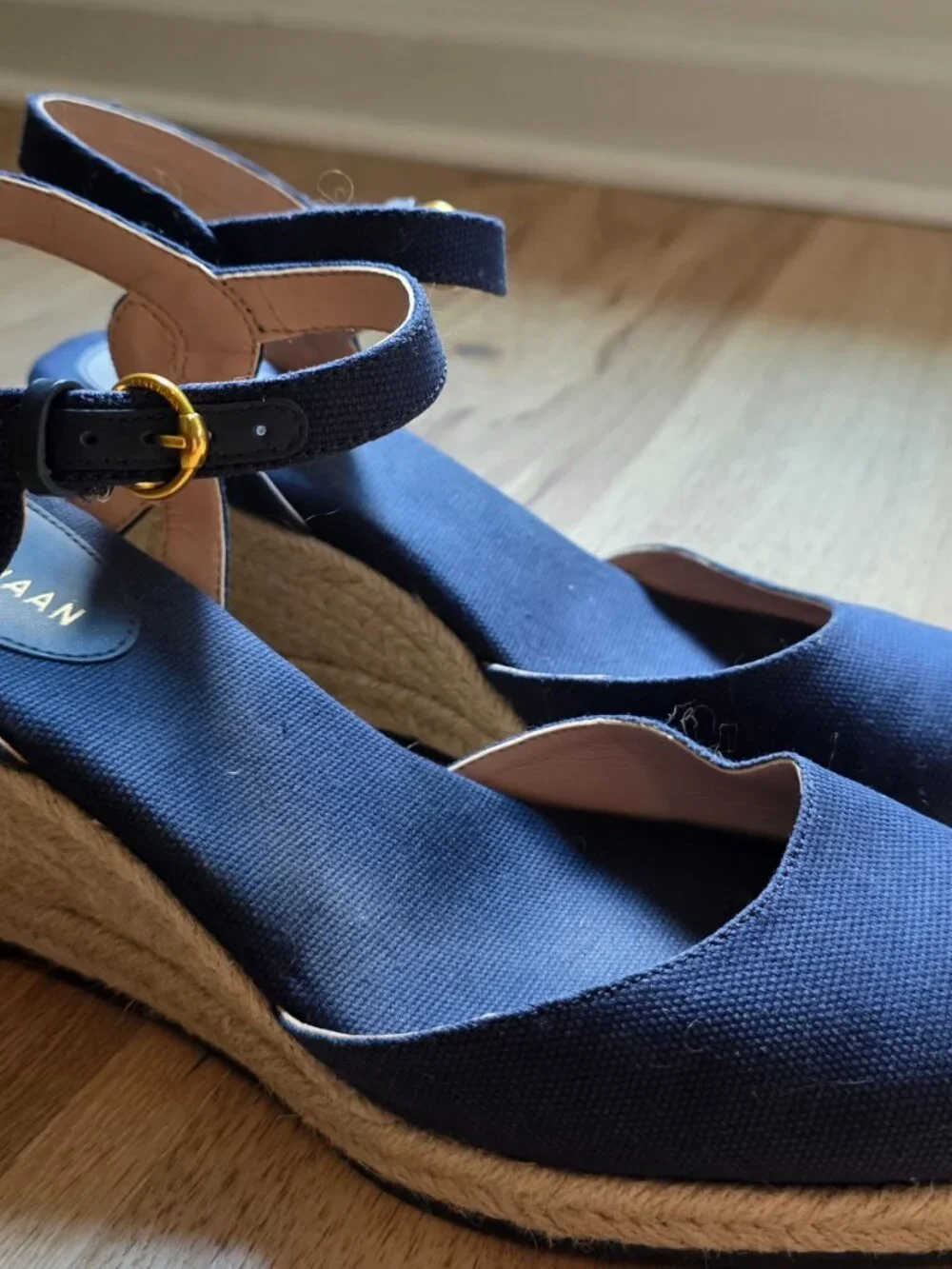 Cole Haan Navy Canvas Espadrille Wedge Sandals Women's 9.5